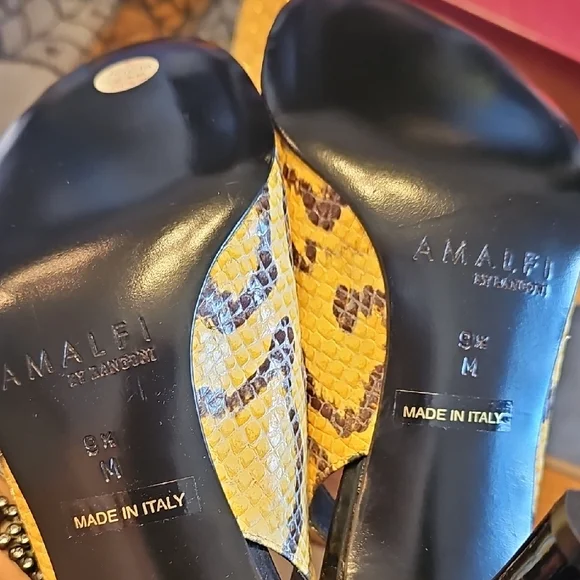 Amalfi Yellow and Black Snake Pattern Heels - Picture 3 of 6